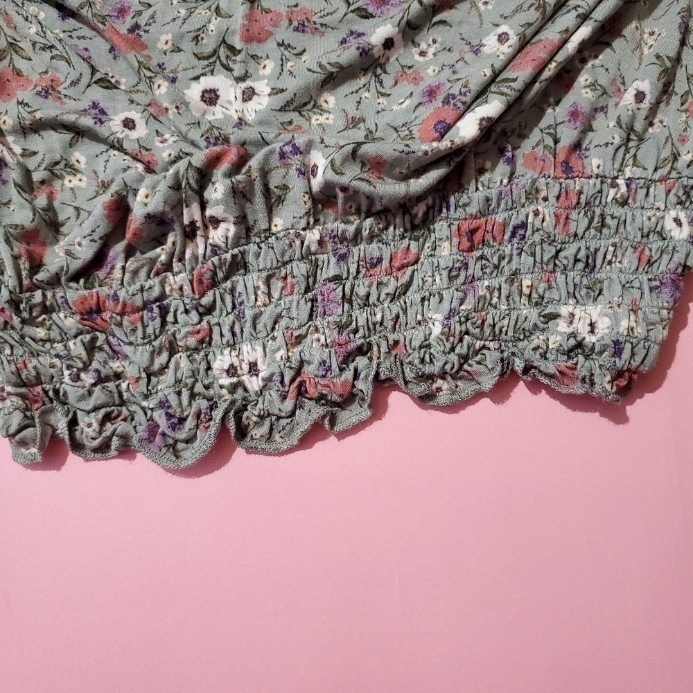 American Eagle Knit Floral Flower Ruched Crop Top Cottagecore Spring - Picture 5 of 5